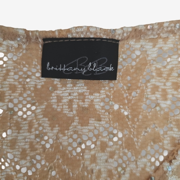 Y2K Whimsy Fairy Lace Top Bell Sleeve Sheer Floral Size S/M Sequin Sparkle Layer - Picture 12 of 12